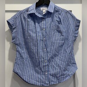 Japna Blue & White Striped Short-Sleeved Button-Down Top